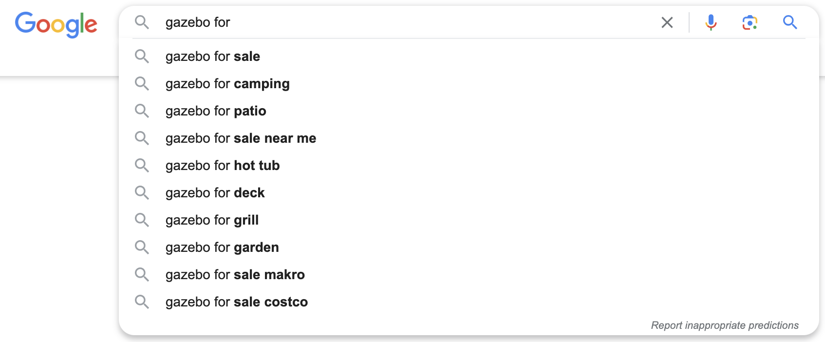 google auto complete suggestions