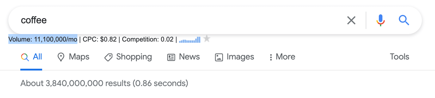 seed keyword example search volume