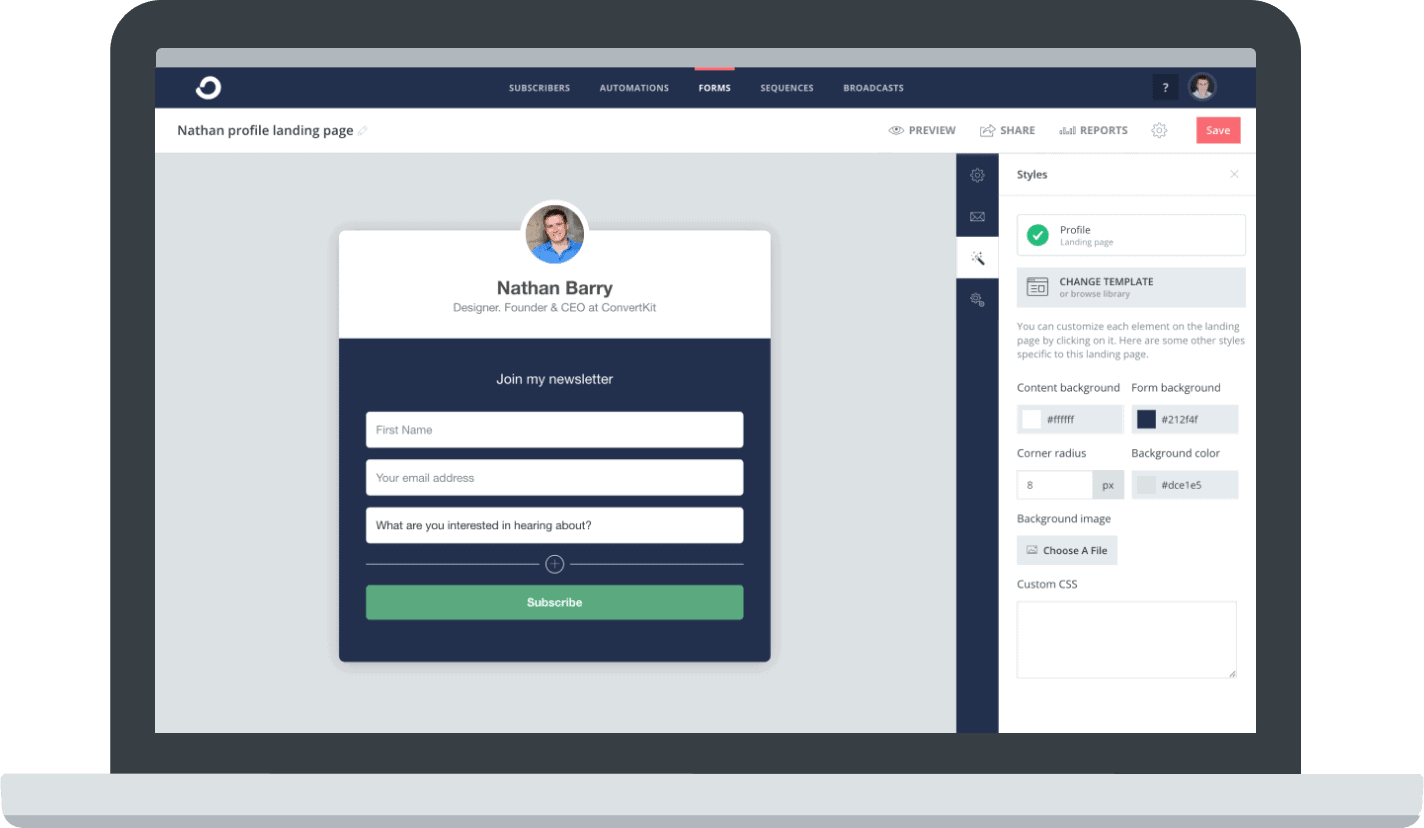 convertkit landing page form