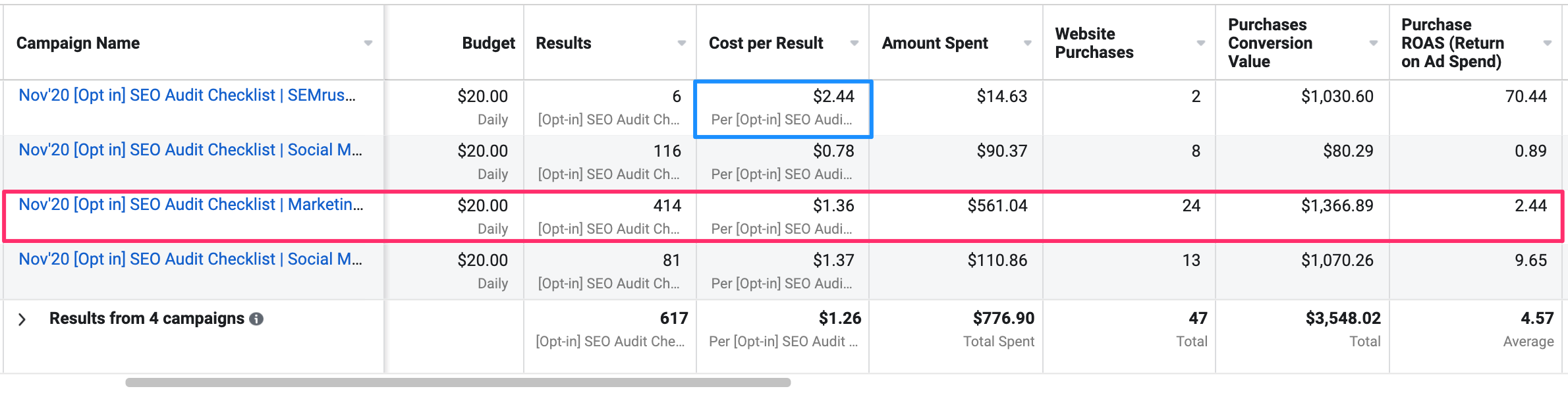 facebook campaign analysis
