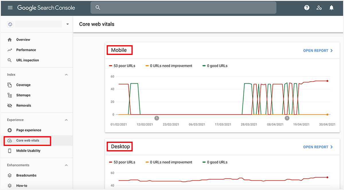 core web vitals console