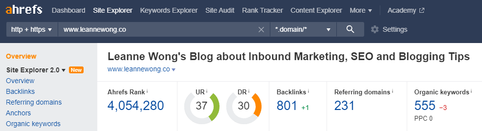 ahrefs leanne backlinks domain