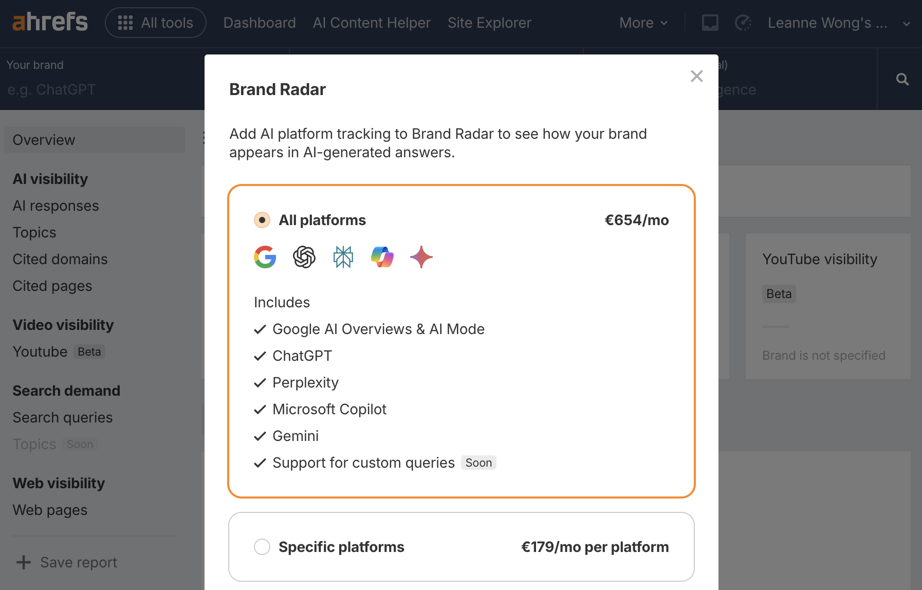 ahrefs brand radar pricing