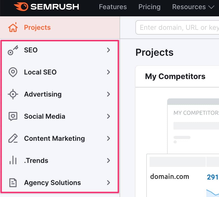 semrush features