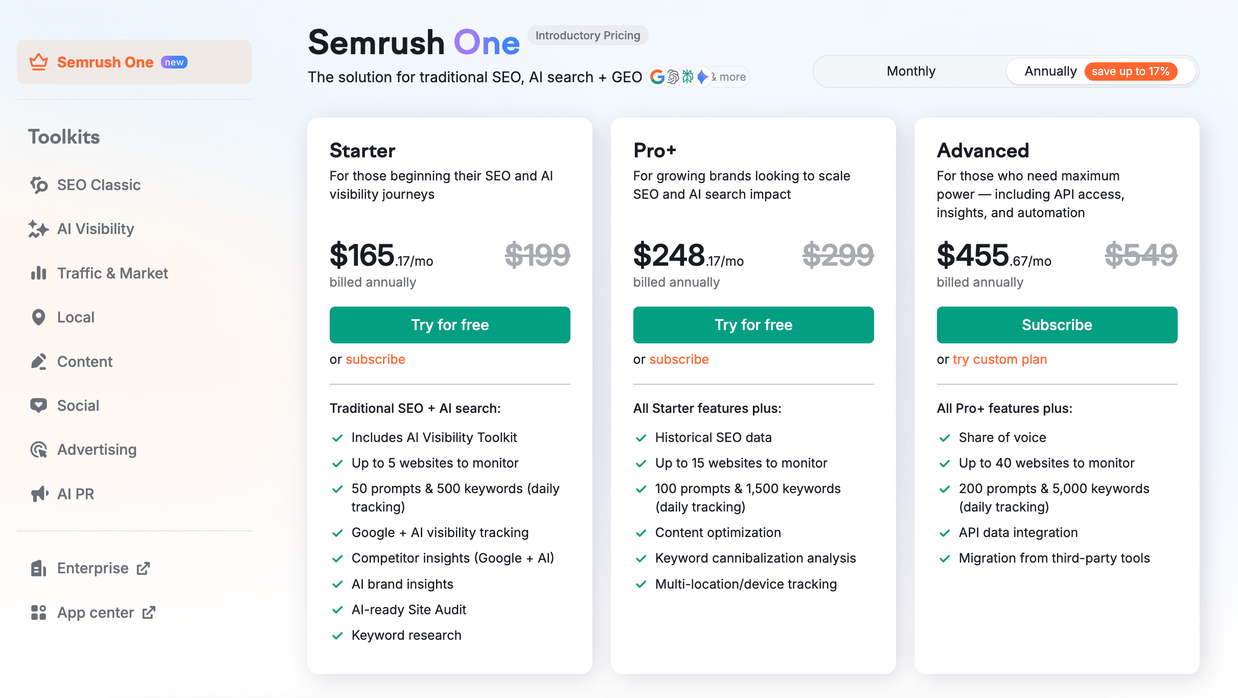 semrush one new pricing plans