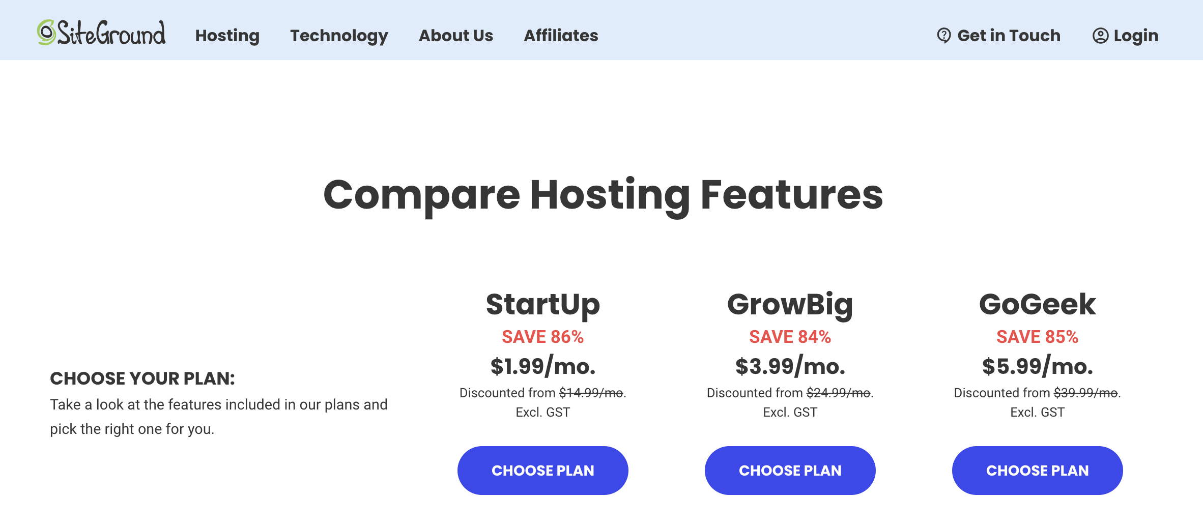 siteground pricing compare