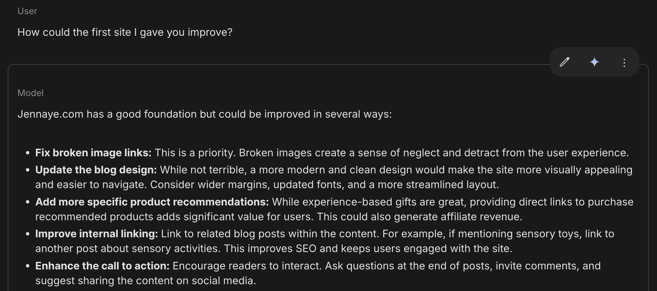 gemini pro content improvement suggestion