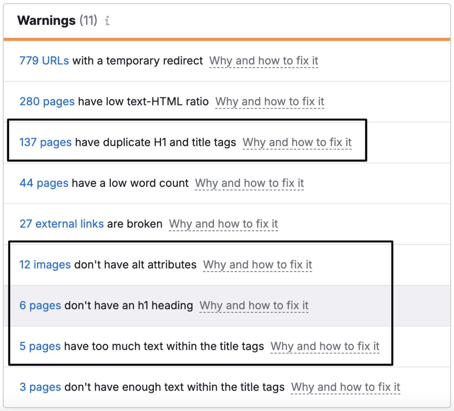 semrush-warning-issues