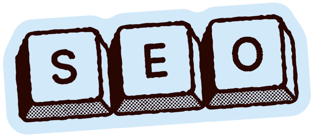 Illustration of a keyboard spelling out the letters SEO