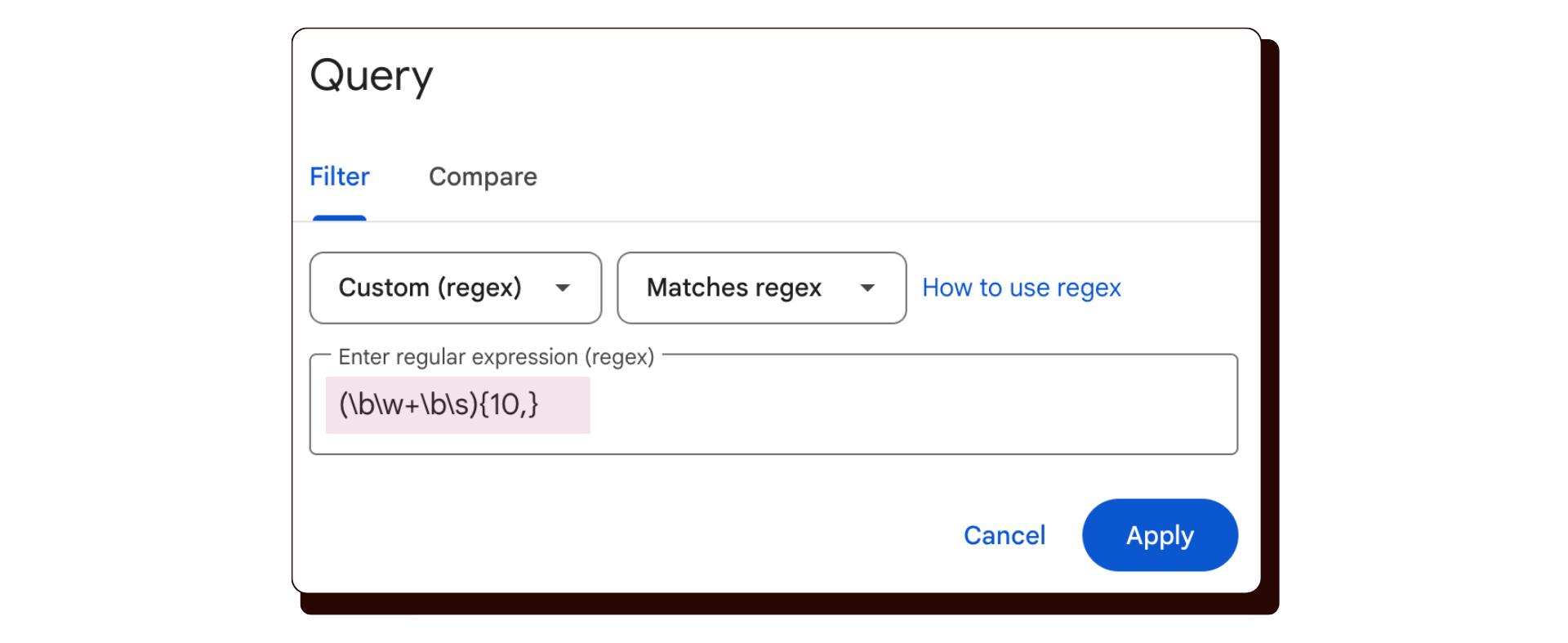gsc query custom regex