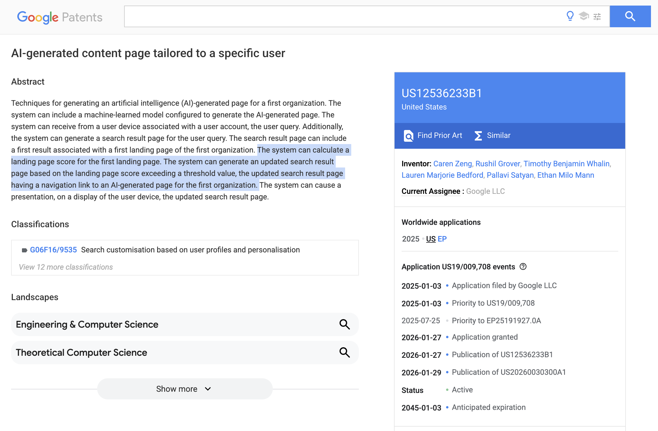 google patent-ai generated page