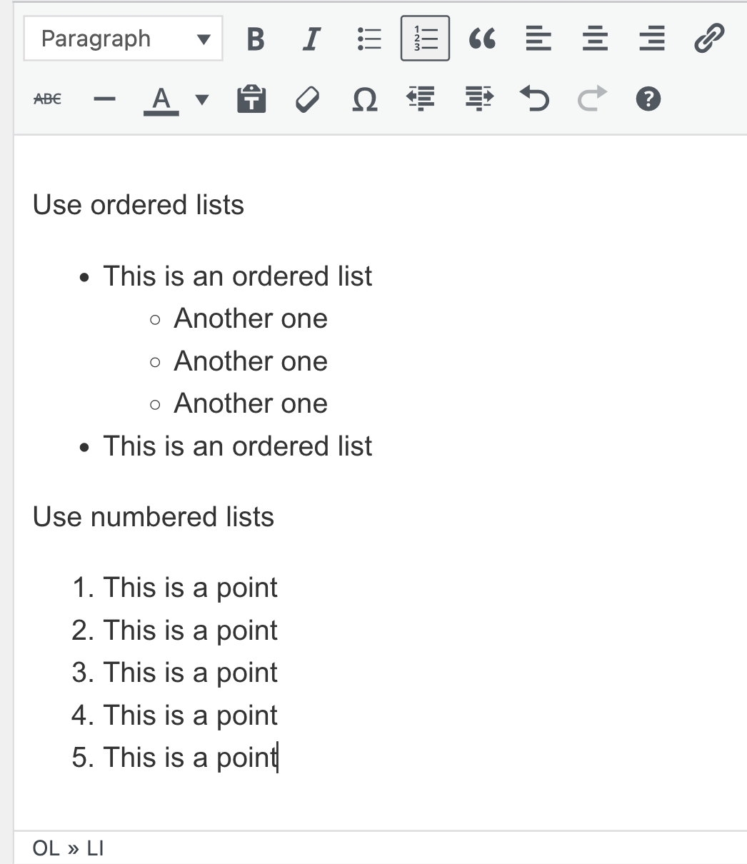 Ordered lists example