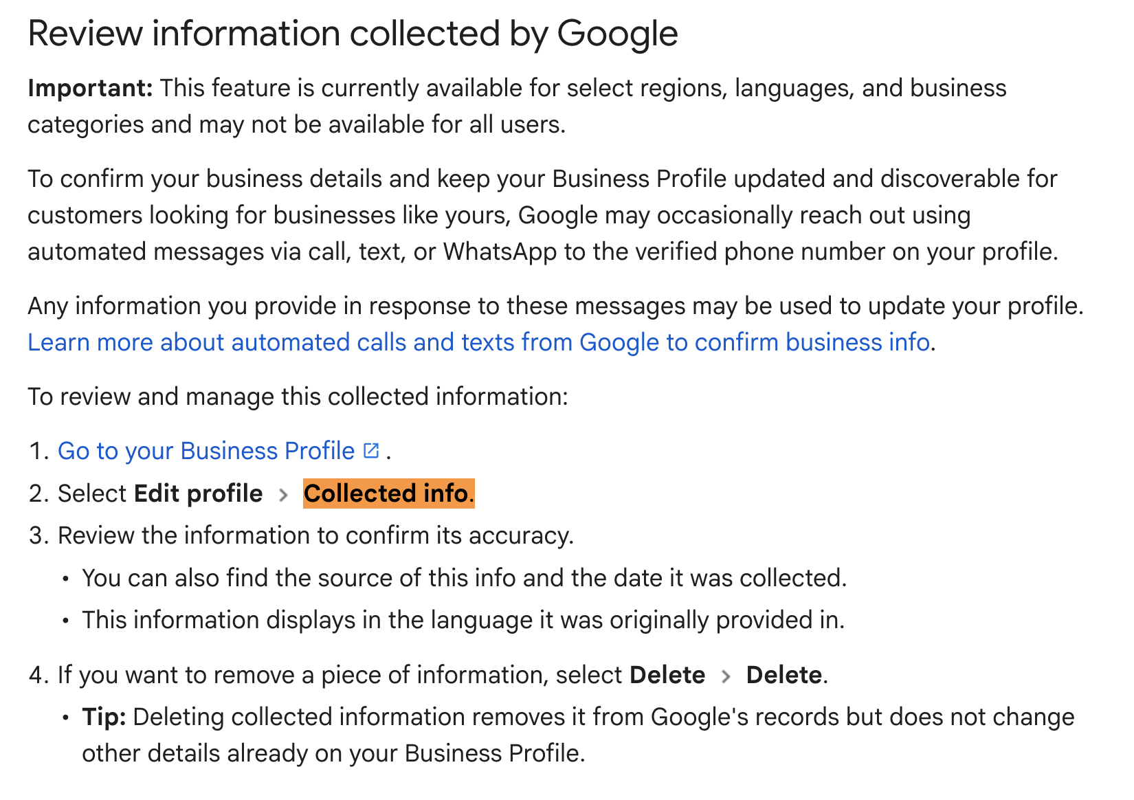gbp collected info edit